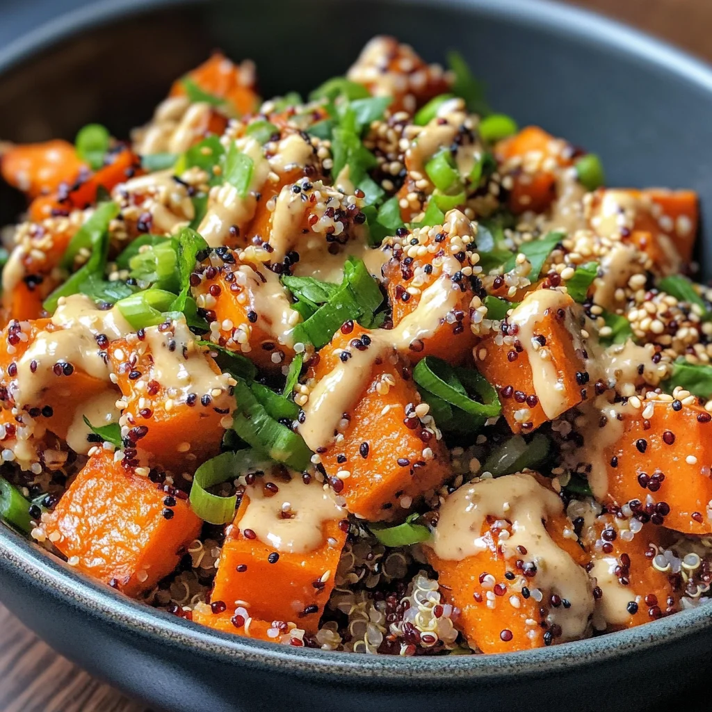 Gerösteter Süßkartoffel-Quinoa-Salat mit Sesam-Miso-Sauce