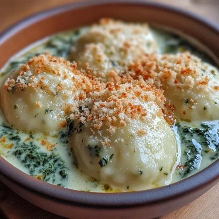 Kartoffelknödel mit Spinat Käse Soße – herzhaft & cremig