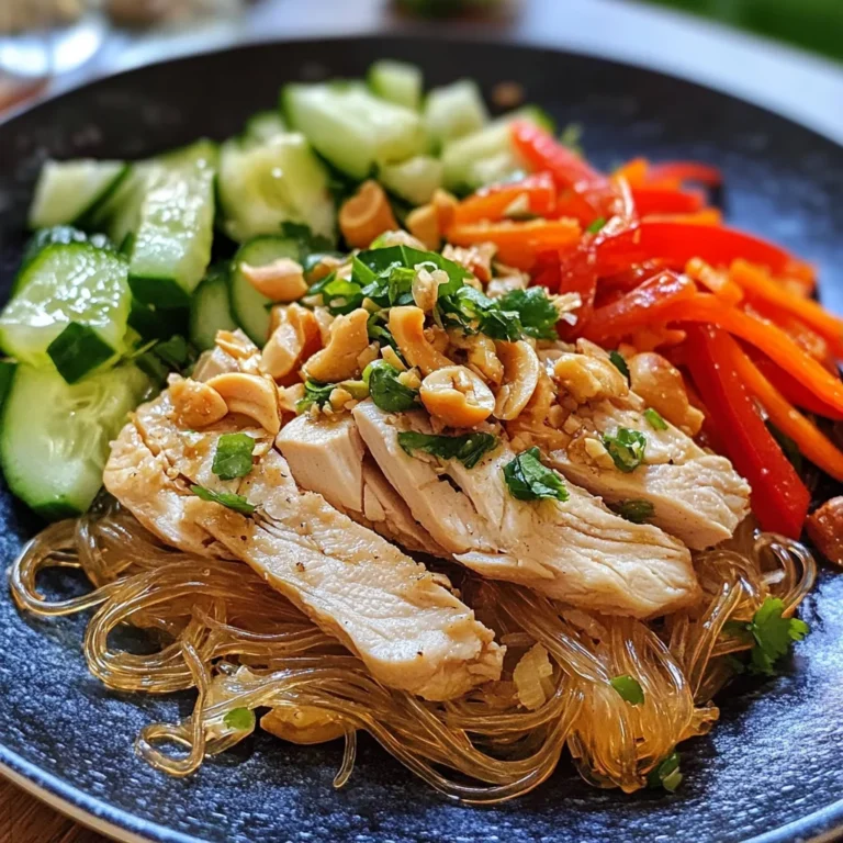 Lauwarmer Glasnudelsalat mit Erdnusshähnchen