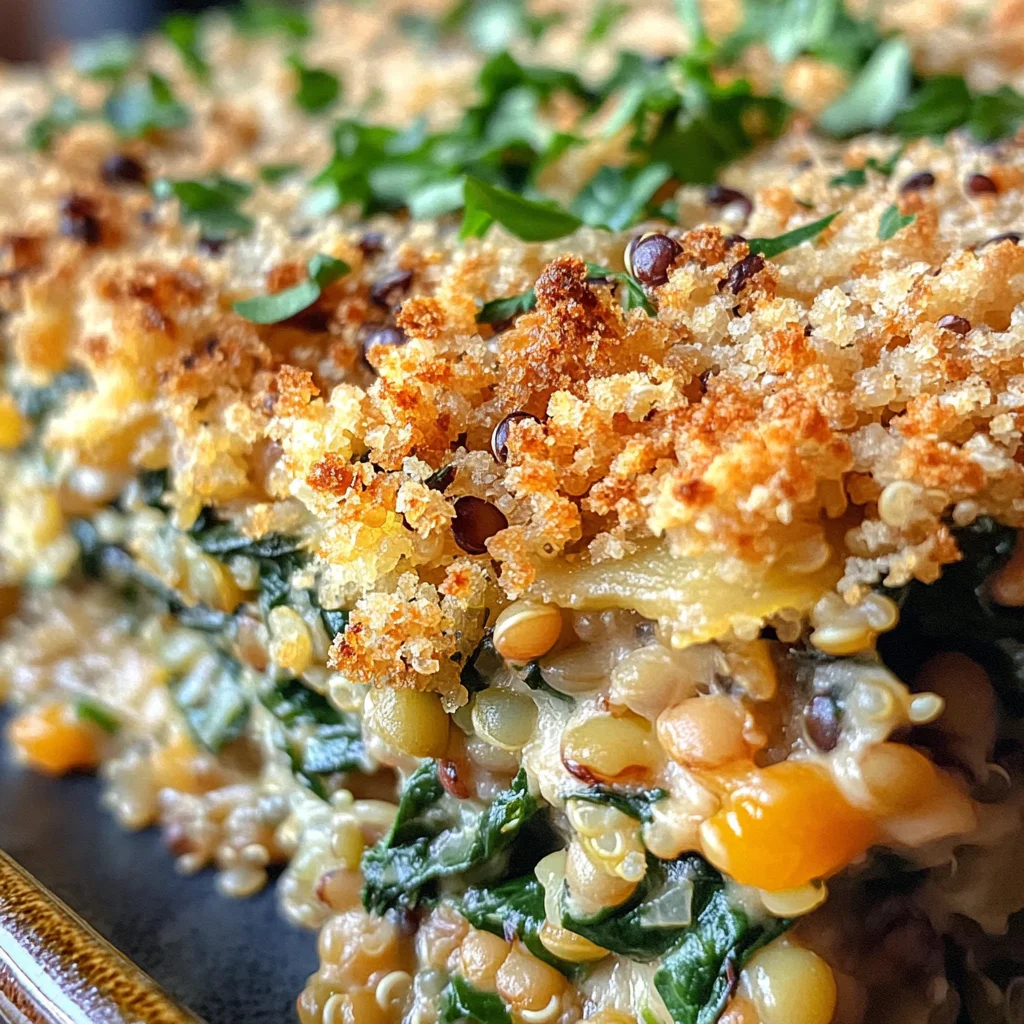 Leckerer Quinoa Linsen Spinat Auflauf für gesundes Essen