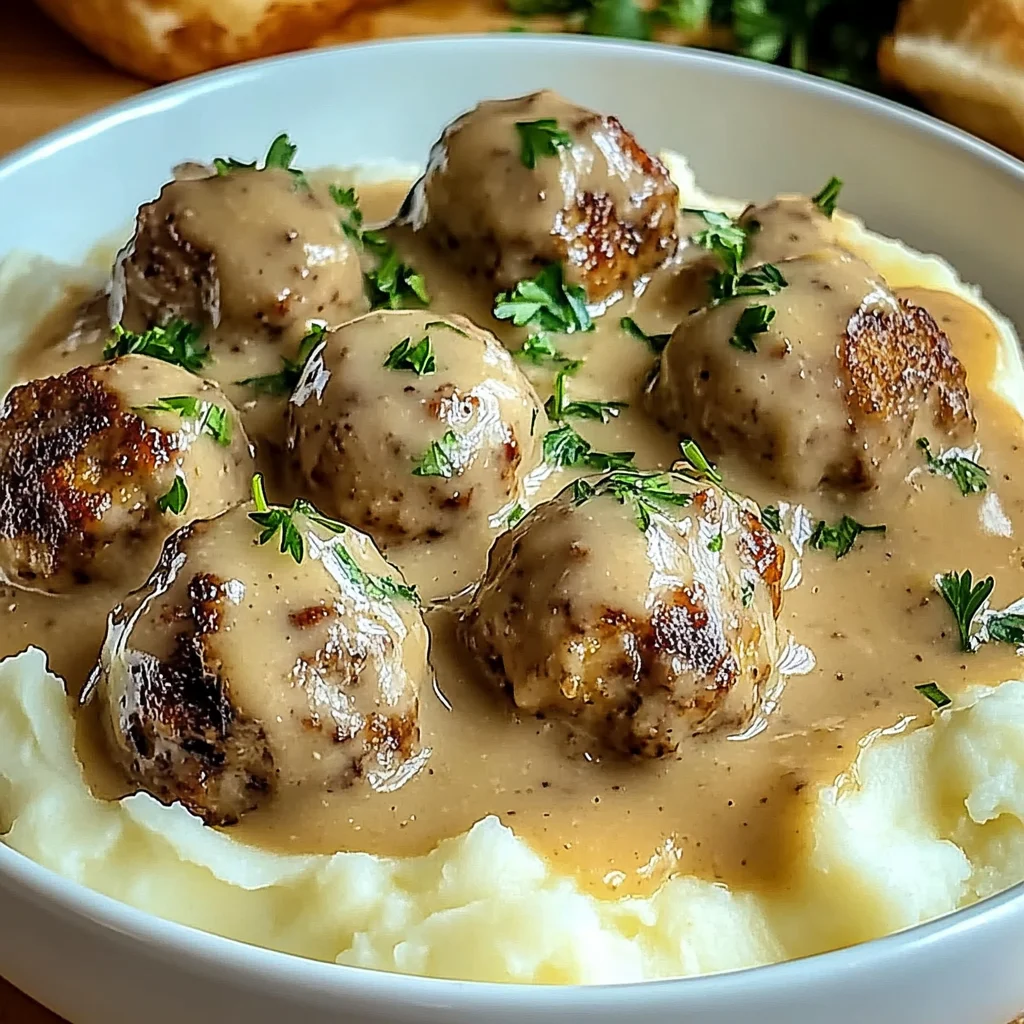 Unwiderstehliche Hackbällchen in cremiger Sauce mit Kartoffelpüree