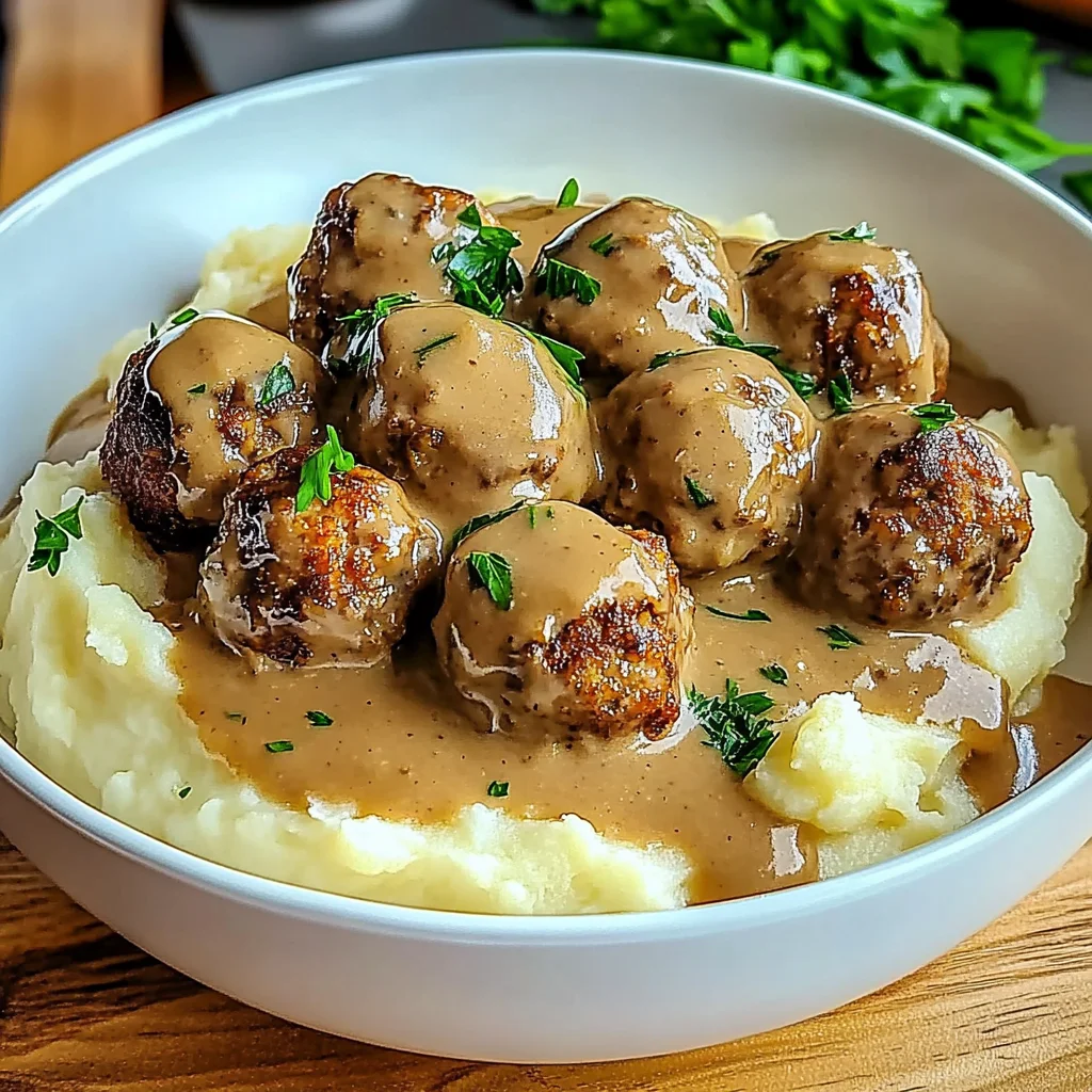 Unwiderstehliche Hackbällchen in cremiger Sauce mit Kartoffelpüree
