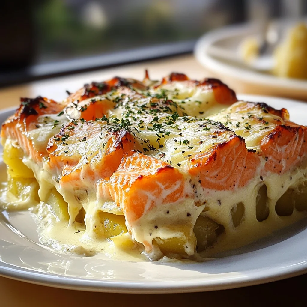 Zarter Lachs Auflauf mit Kartoffeln